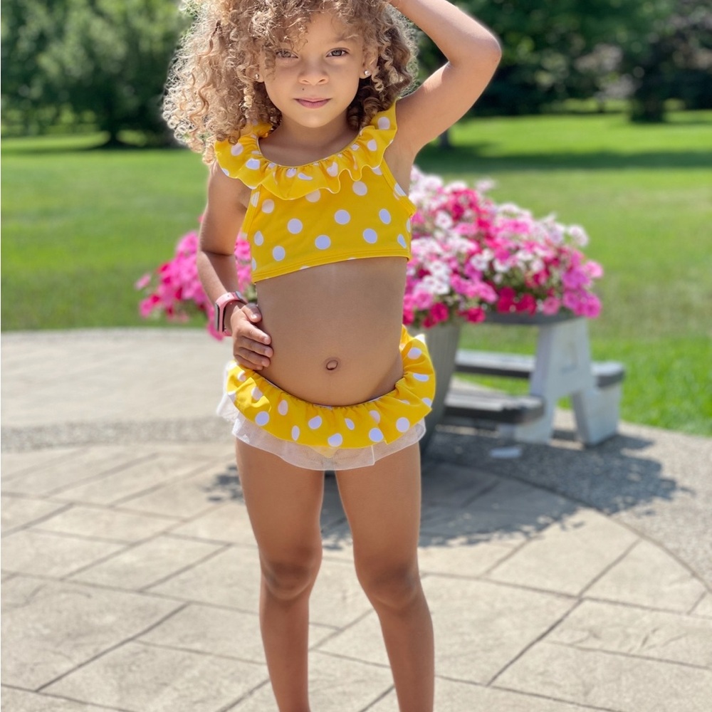 Yellow Polka Dot Ruffle Bikini Set